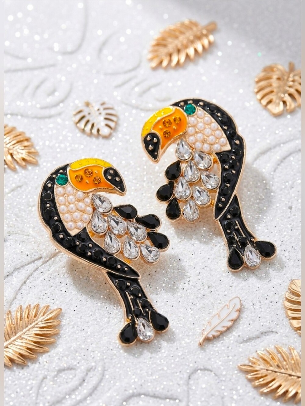 Decorative Black and Yellow Parrot Bird Earrings - Fashion Jewelry
